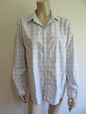Frank & Eileen Gray and White Plaid L Long Sleeve Cotton Button Blouse